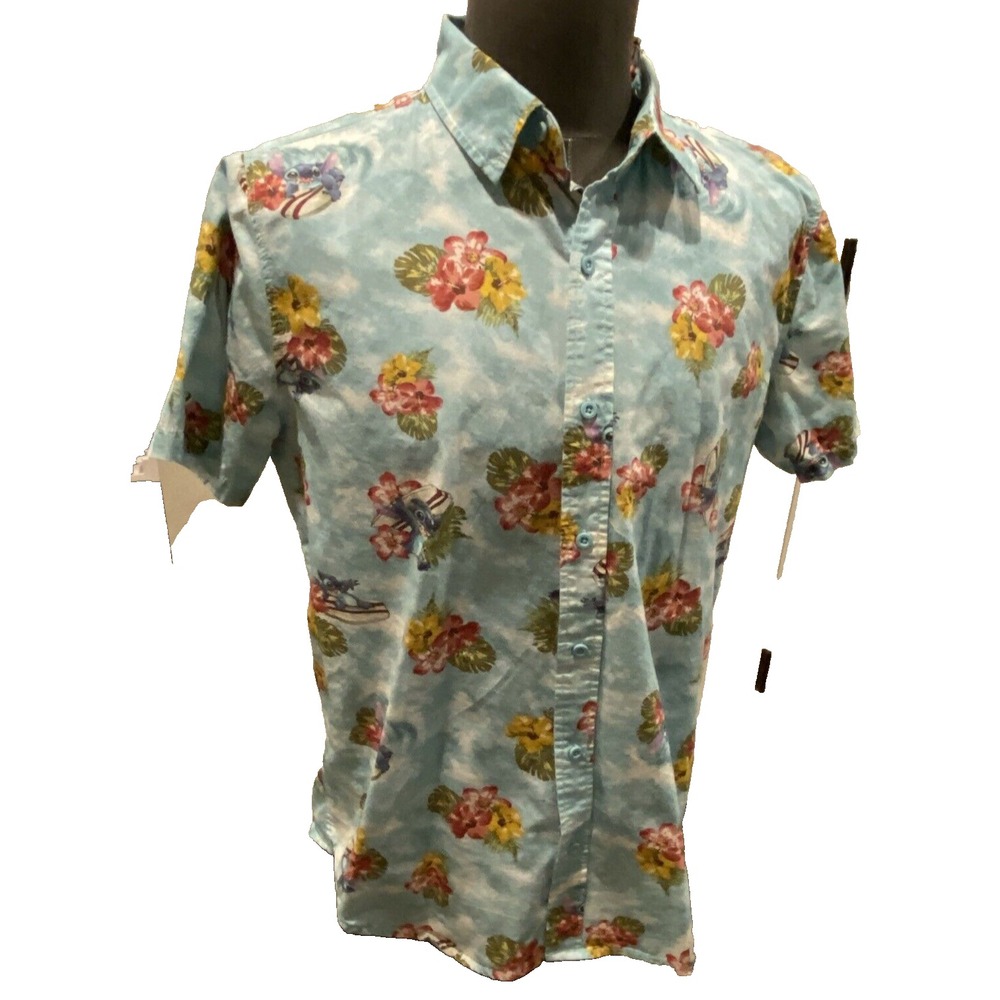 Disney Stitch Hawaiian Short Sleeve Button-up Beach Shirt Medium